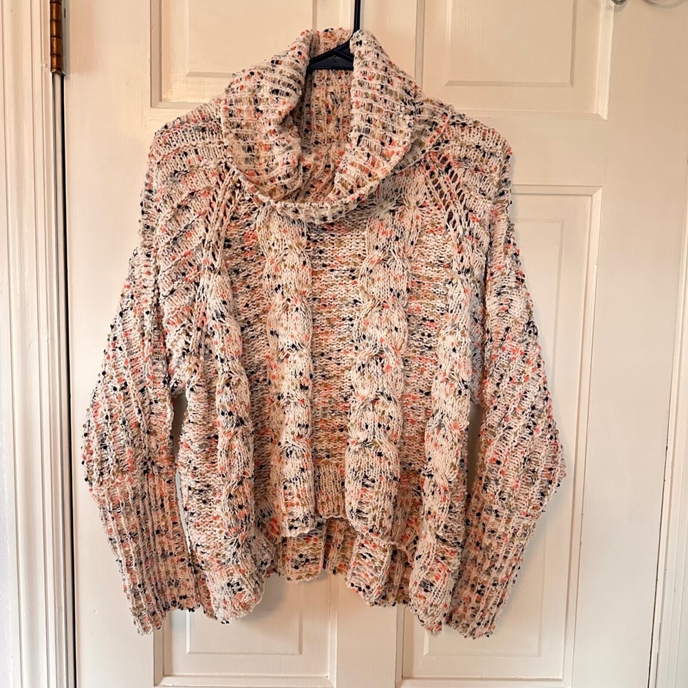 Anthropologie Moon & Madison Cowl Neck Sweater Cable Knit Pullover Oversized M